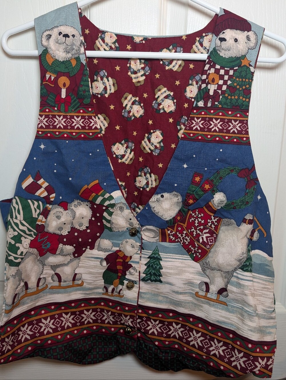Handmade Christmas Polar Bear Vest Women’s Size L With Jingle Bell Buttons
